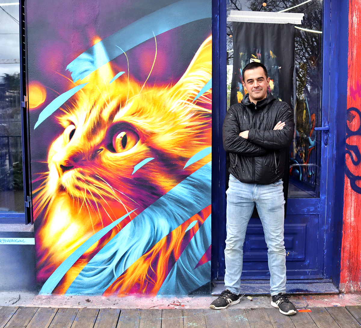 Fresque chat coloré